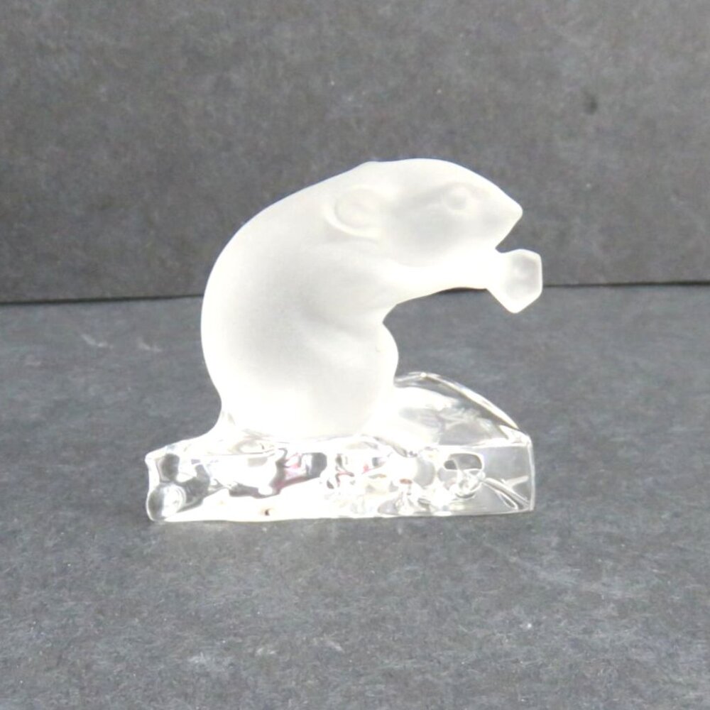 CRYSTAL CUTIES Frosted Glass Mouse on Clear Cheese Base Nachtmann Germany Vintag